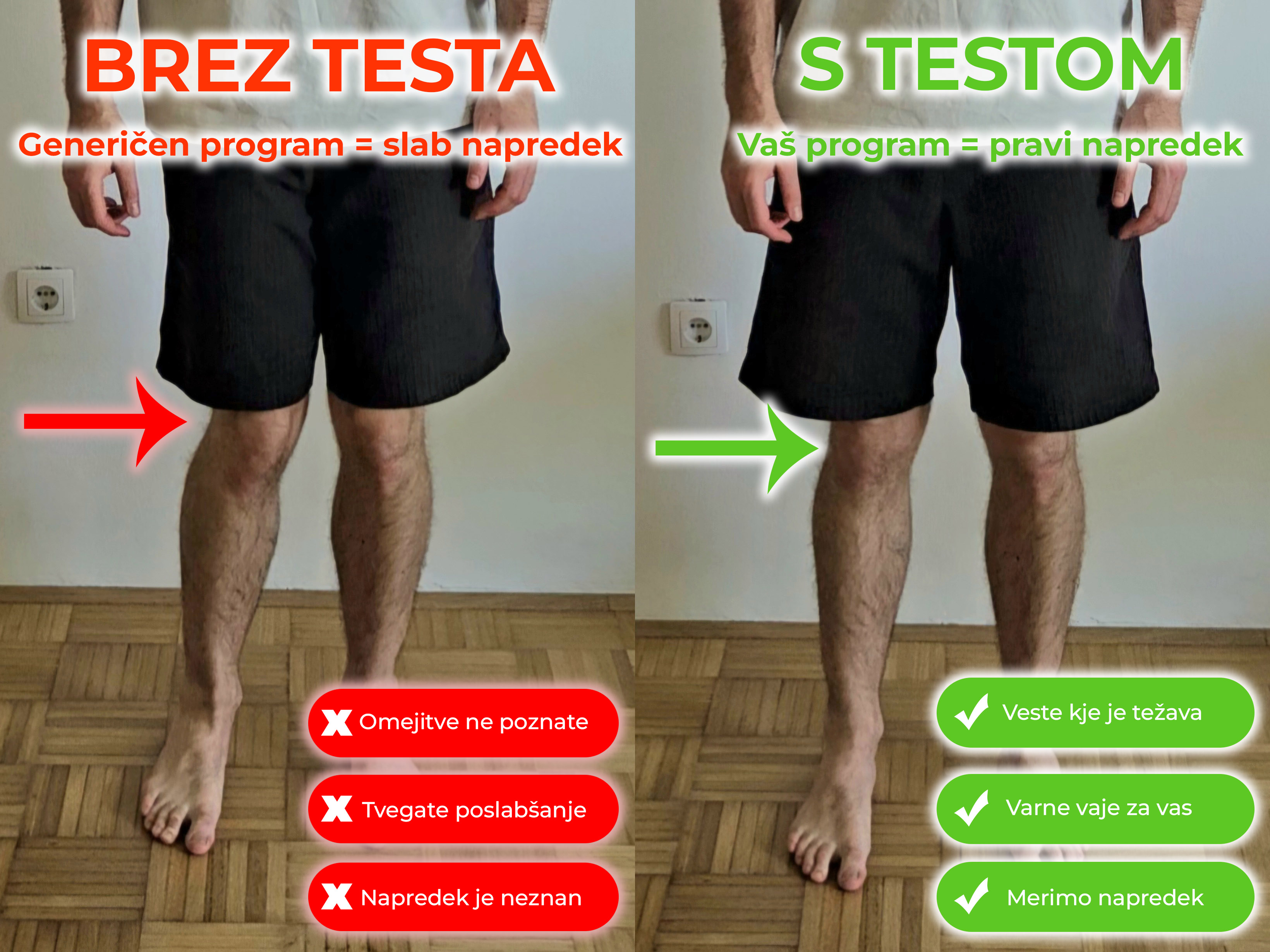 Primerjava: brez testa generičen program vs. s testom personaliziran program